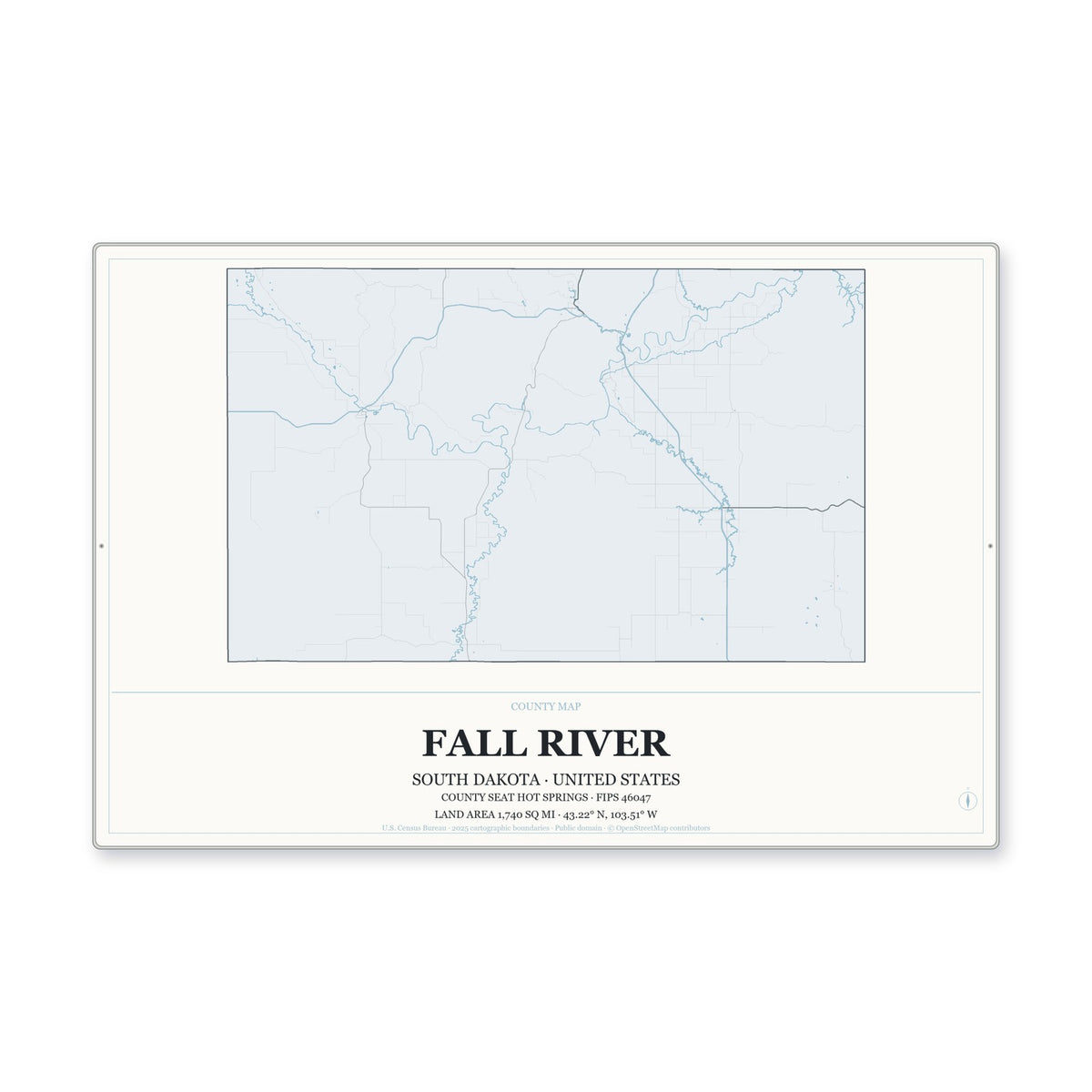 Fall River County, South Dakota Map Aluminum Sign in Gallery Air style