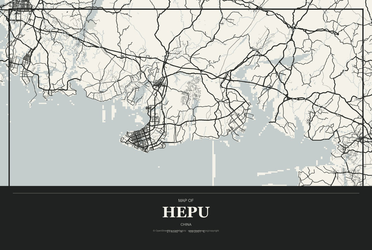 Hepu, China City Map Aluminum Sign in Museum Plaque style