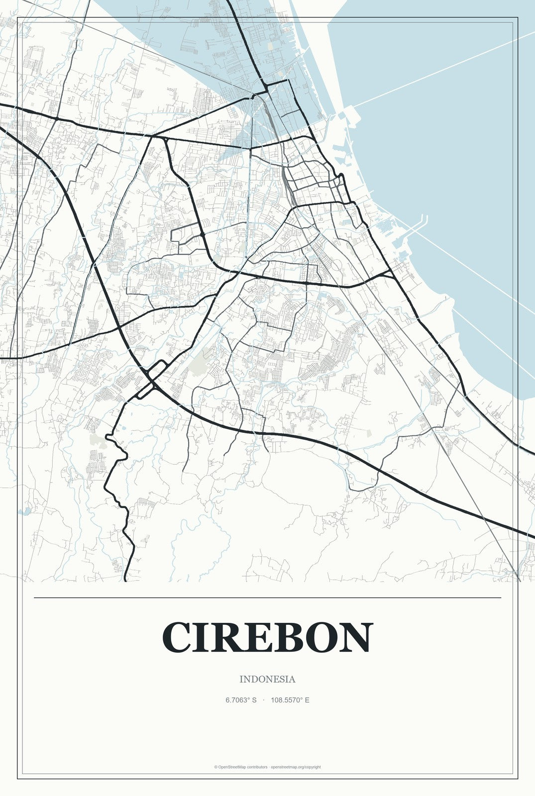 Cirebon, Indonesia City Map Aluminum Sign in Gallery Air style