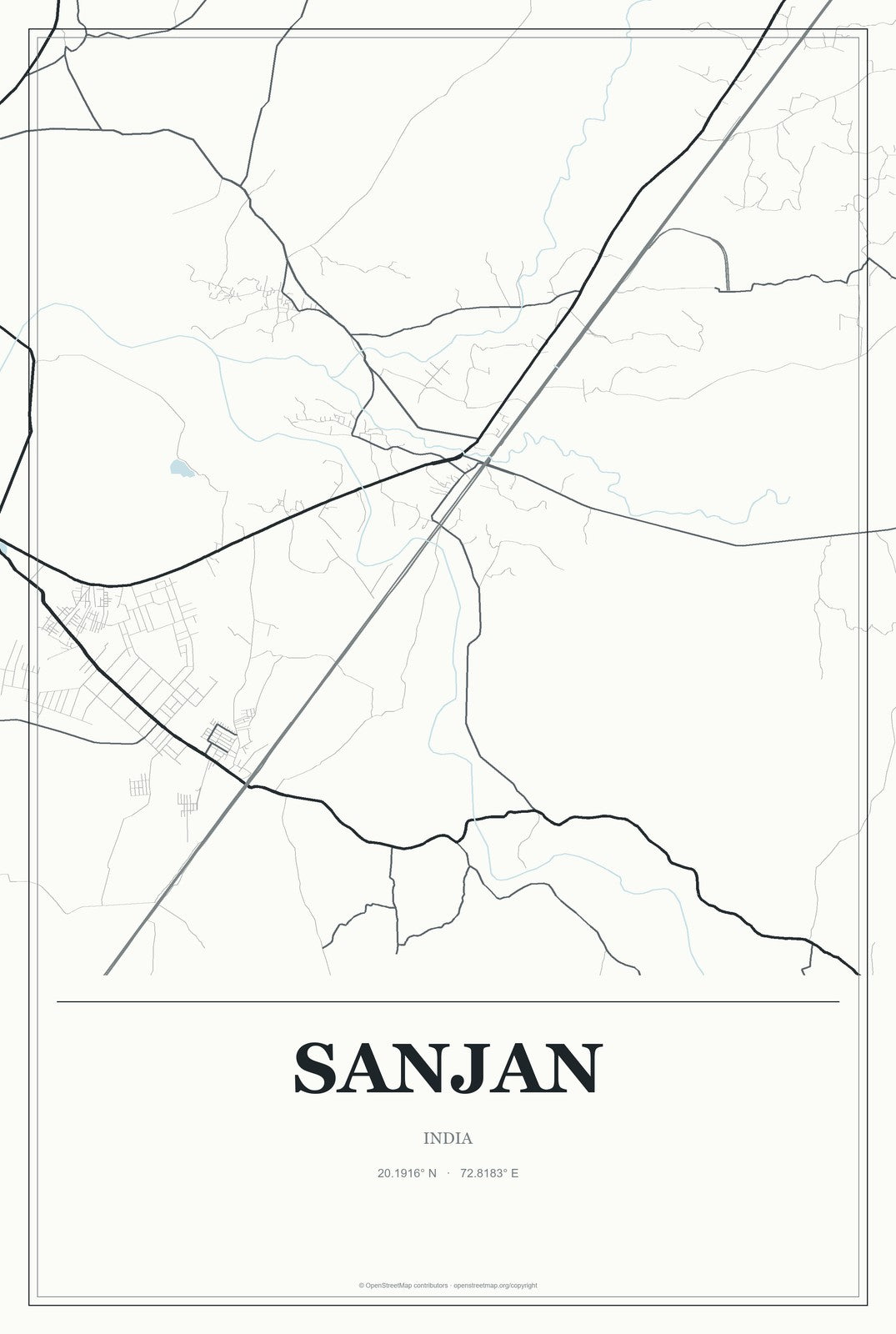 Sanjan, India City Map Aluminum Sign in Gallery Air style