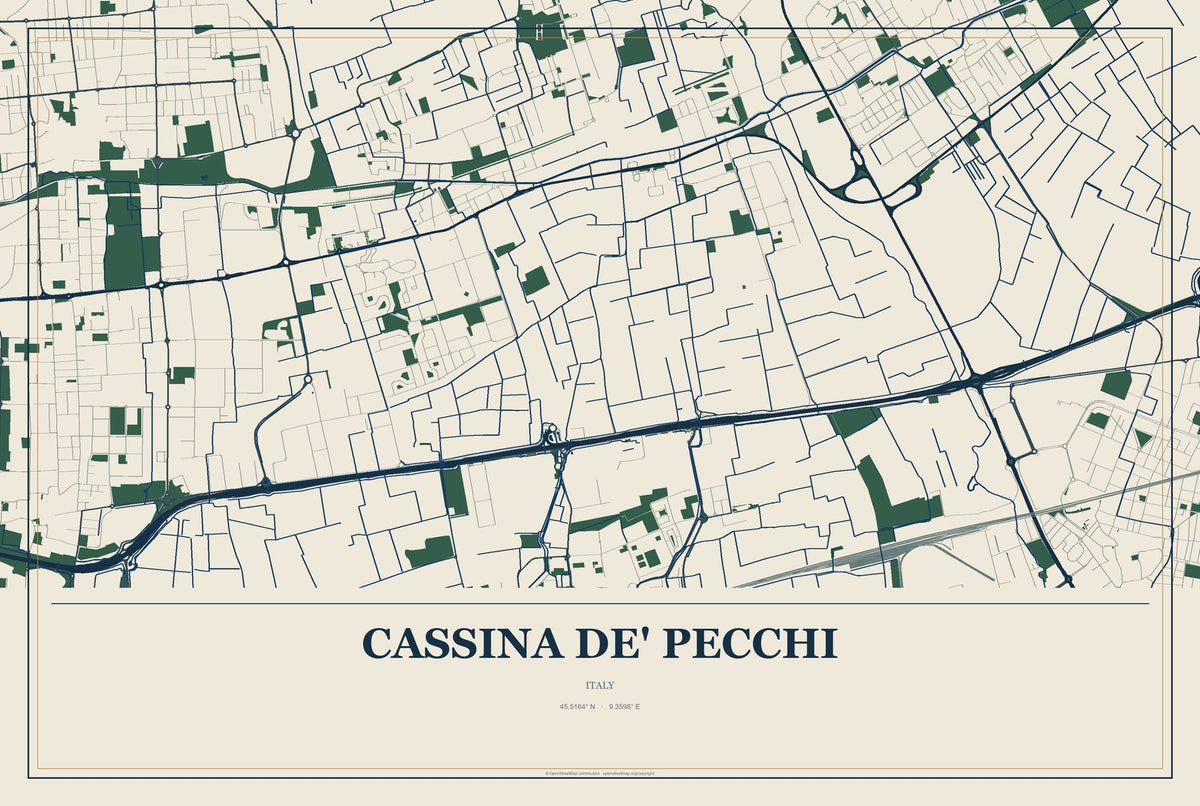 Cassina de' Pecchi, Italy City Map Aluminum Sign in Coastal Cutout style