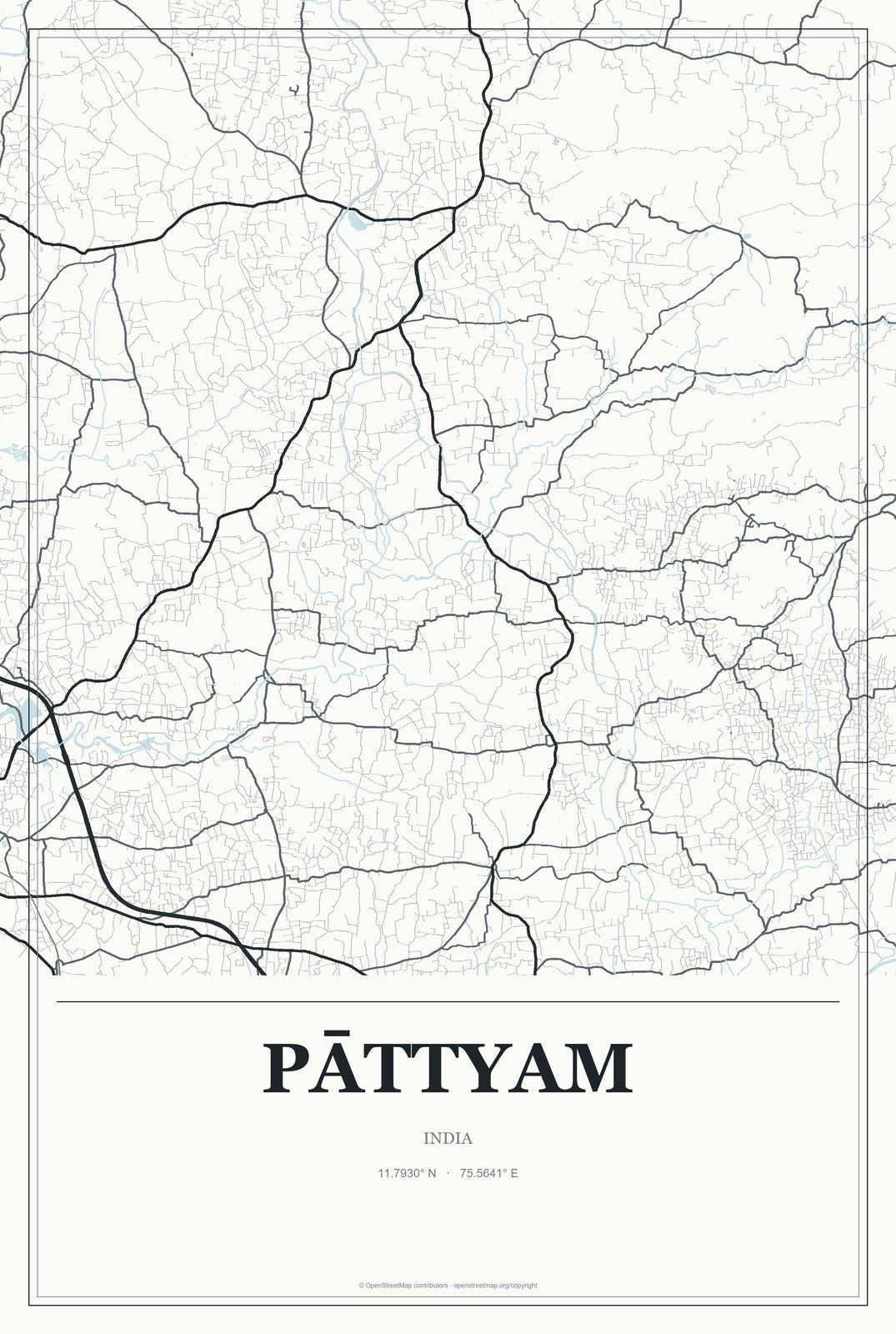 Pāttyam, India City Map Aluminum Sign in Gallery Air style