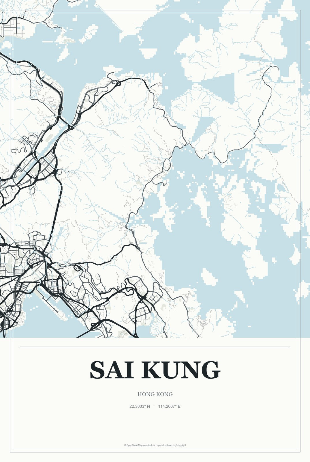 Sai Kung, Hong Kong City Map Aluminum Sign in Gallery Air style
