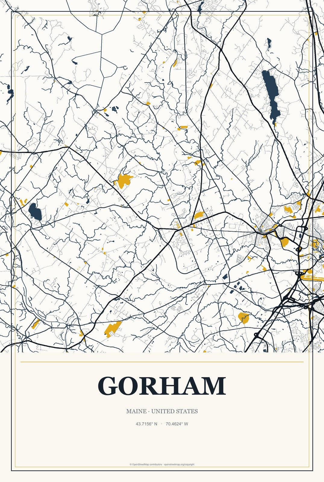 Gorham, Maine City Map Aluminum Sign in Citrine Modern style