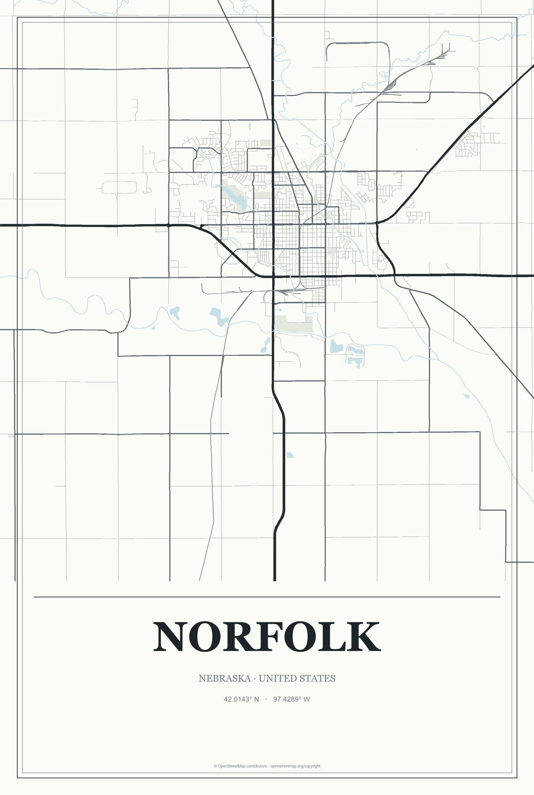 Norfolk, Nebraska City Map Aluminum Sign in Gallery Air style