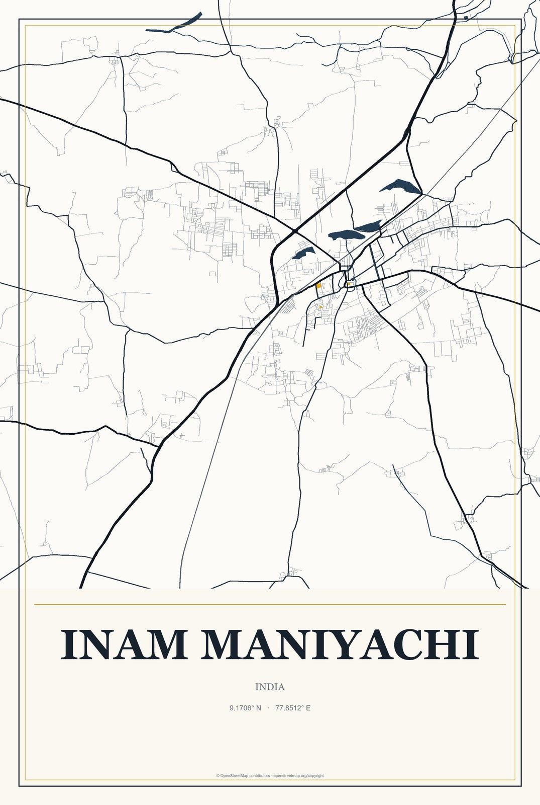 Inam Maniyachi, India City Map Aluminum Sign in Citrine Modern style