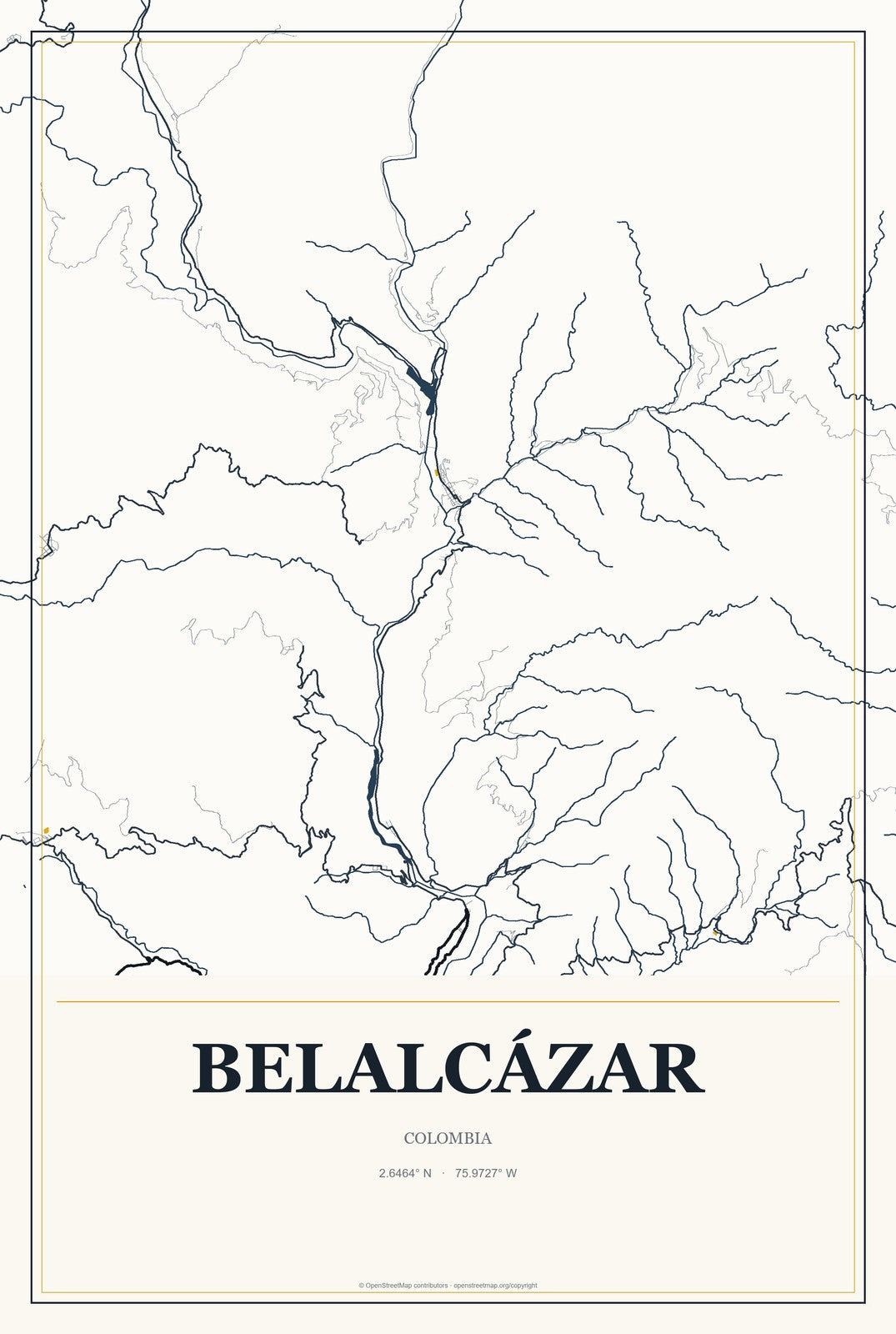 Belalcázar, Colombia City Map Aluminum Sign in Citrine Modern style