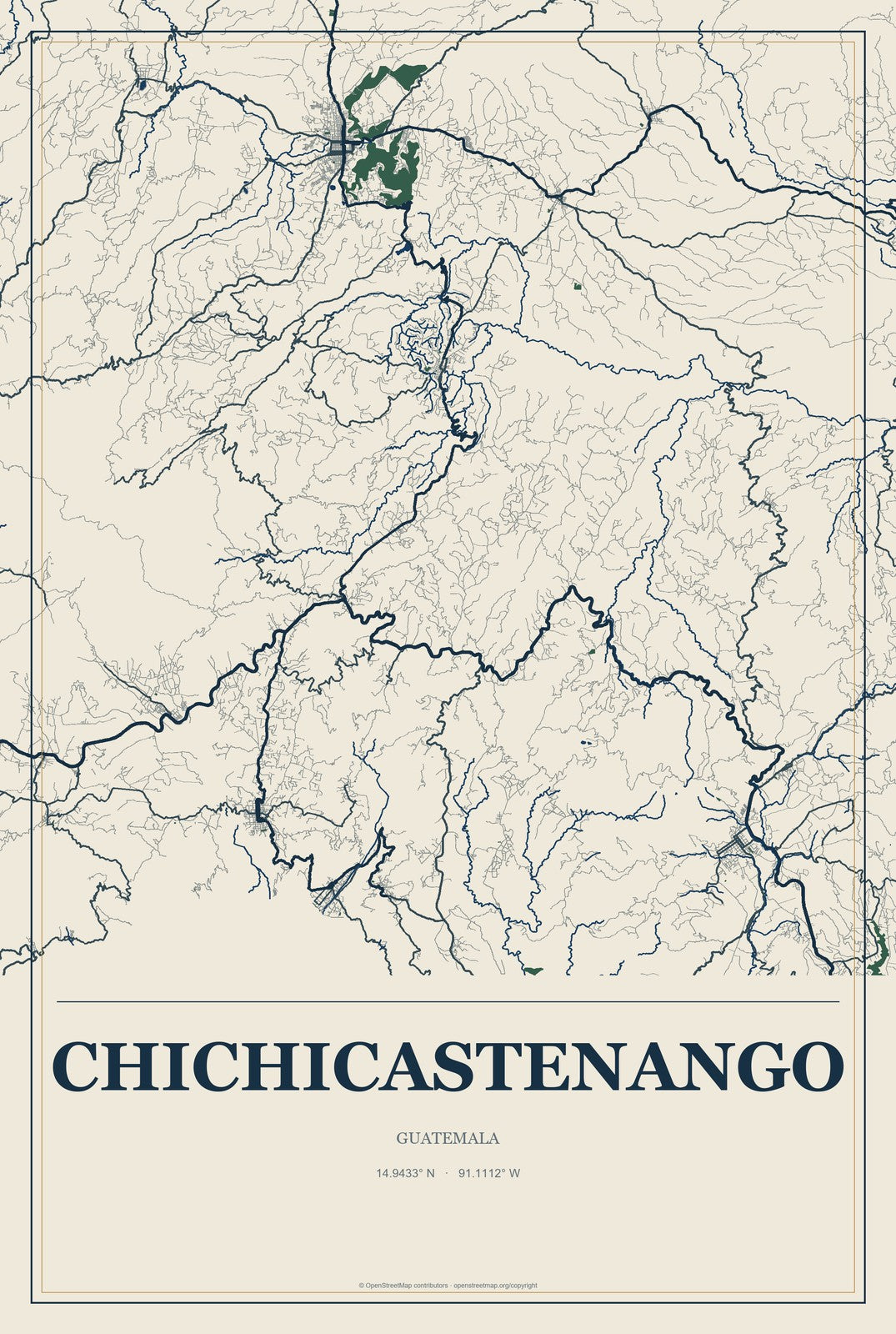 Chichicastenango, Guatemala City Map Aluminum Sign in Coastal Cutout style