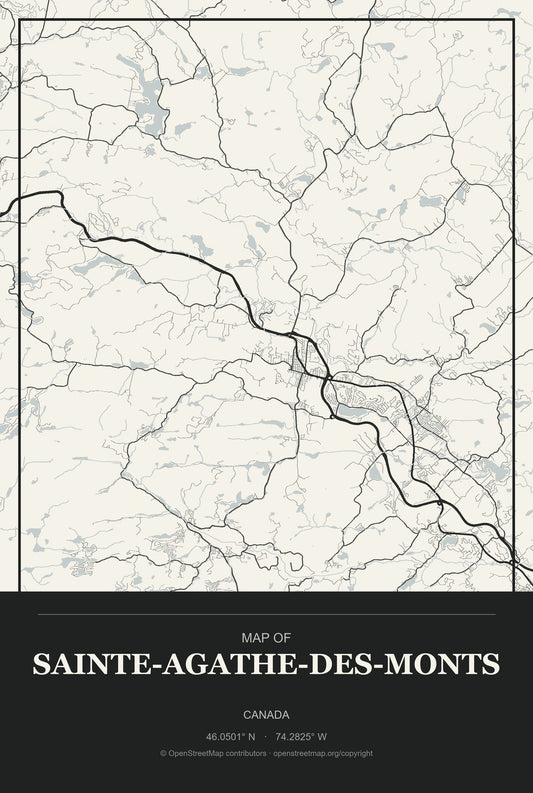 Sainte-Agathe-des-Monts, Canada City Map Aluminum Sign in Museum Plaque style