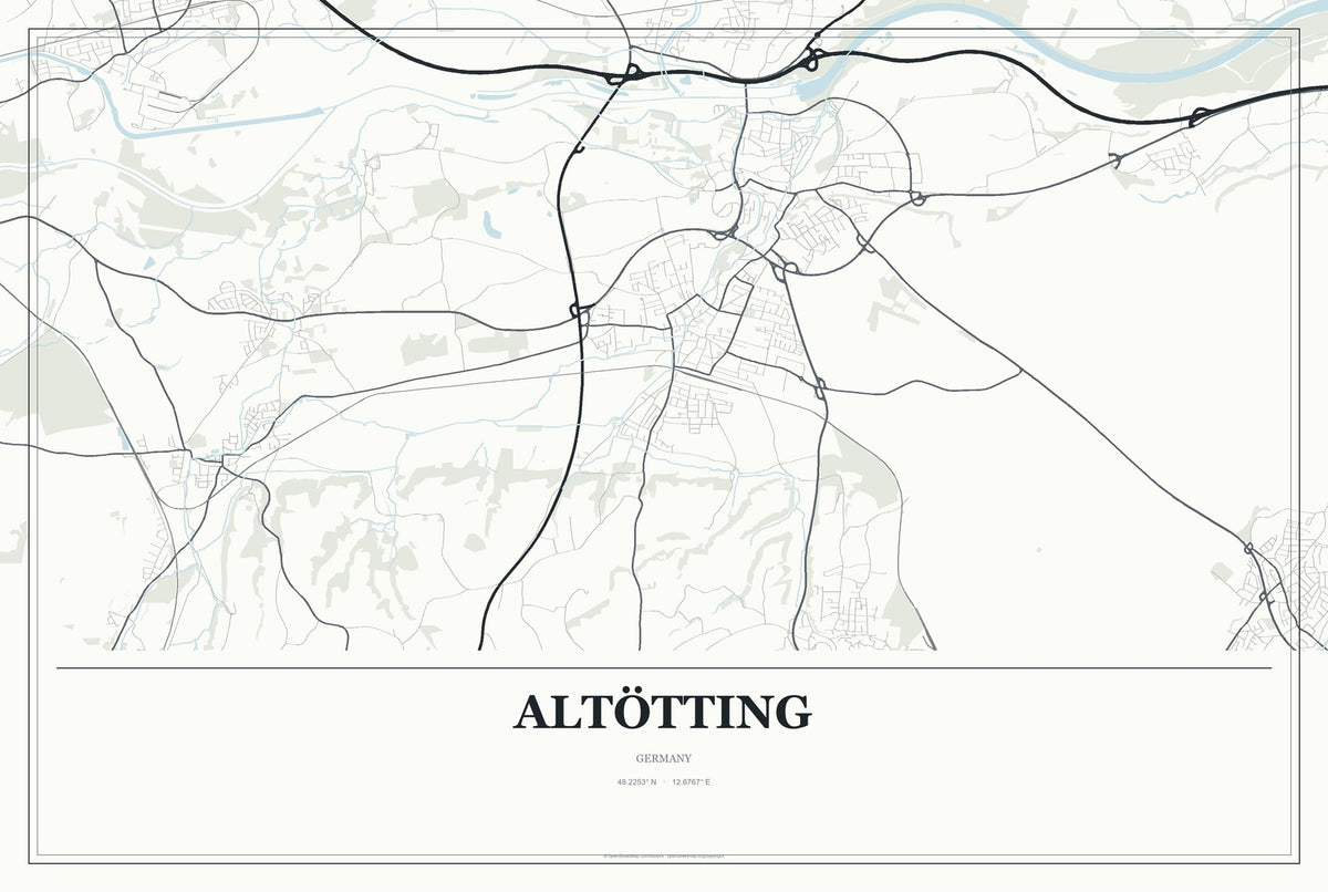 Altötting, Germany City Map Aluminum Sign in Gallery Air style