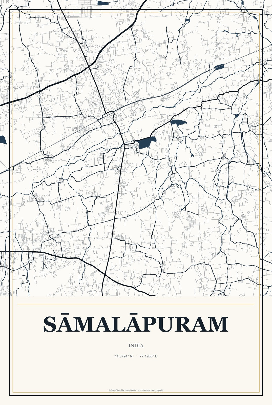 Sāmalāpuram, India City Map Aluminum Sign in Citrine Modern style