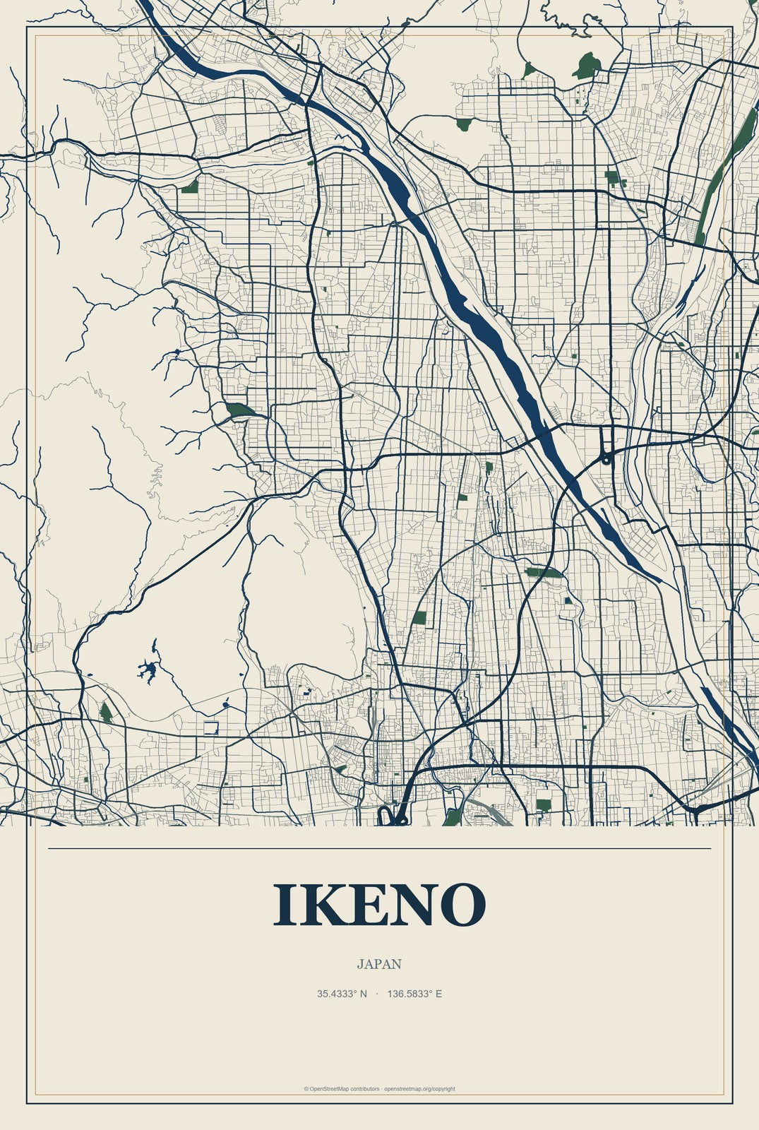 Ikeno, Japan City Map Aluminum Sign in Coastal Cutout style
