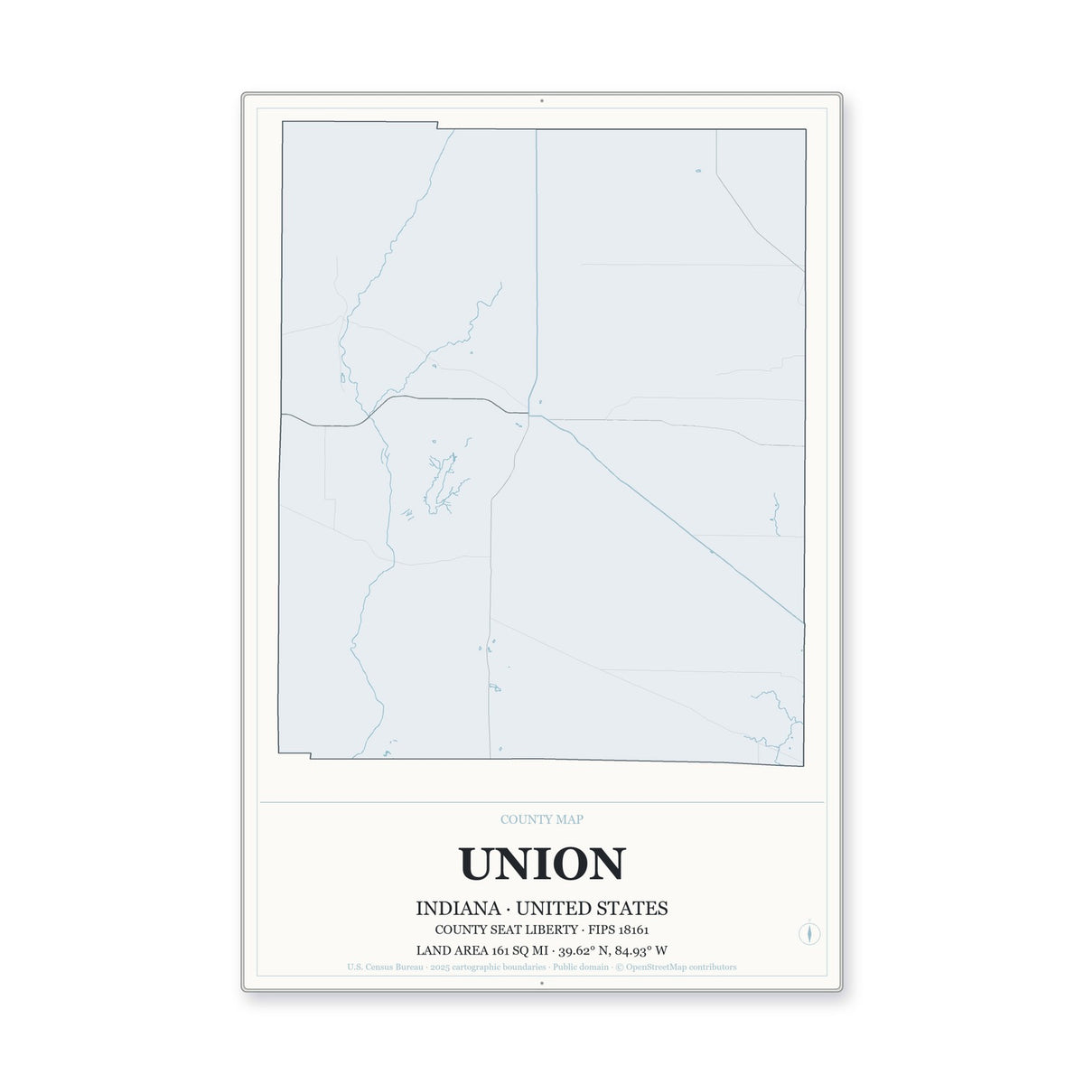 Union County, Indiana Map Aluminum Sign in Gallery Air style