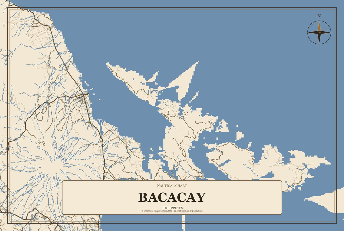 Bacacay, Philippines City Map Aluminum Sign in Heritage Nautical style