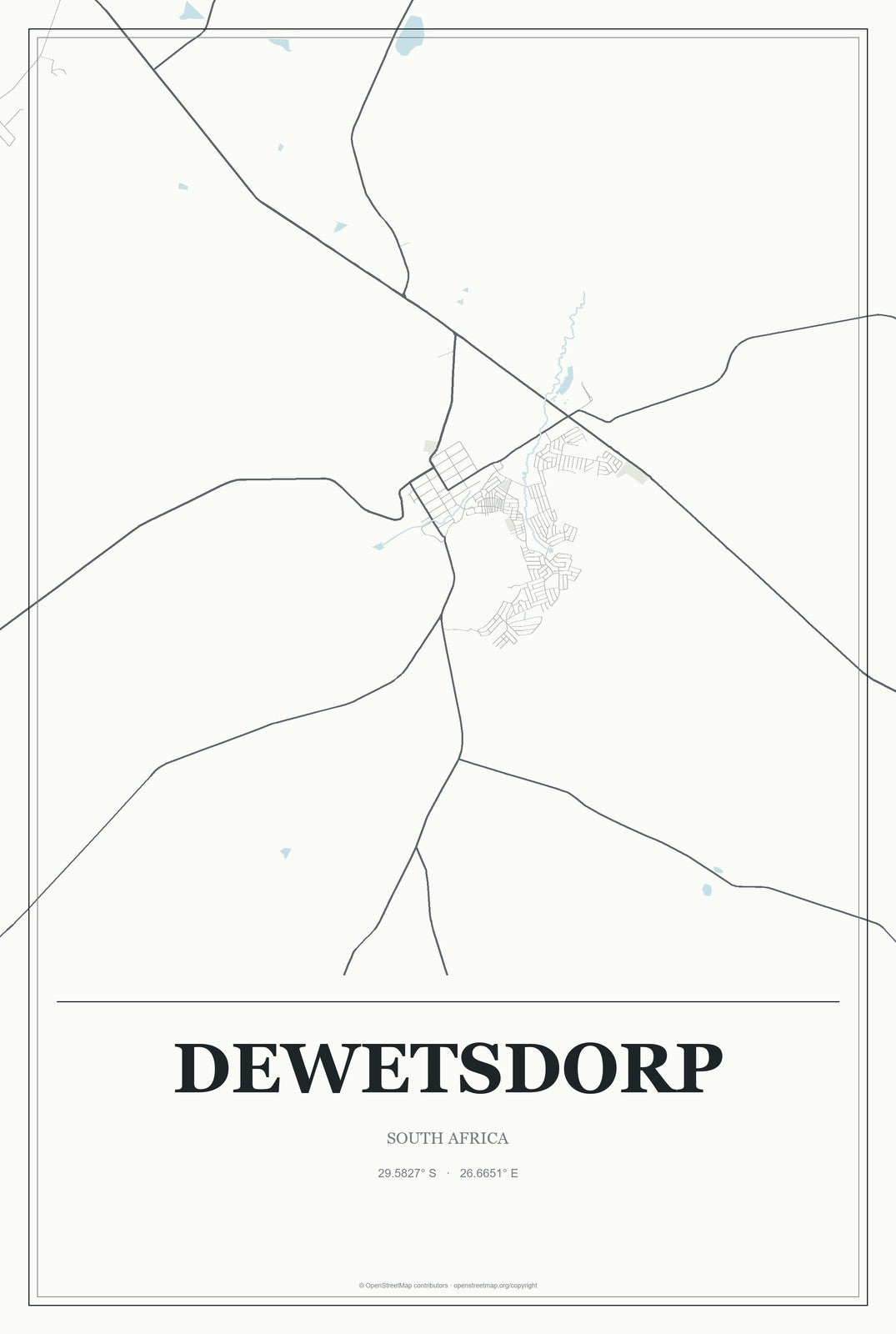 Dewetsdorp, South Africa City Map Aluminum Sign in Gallery Air style