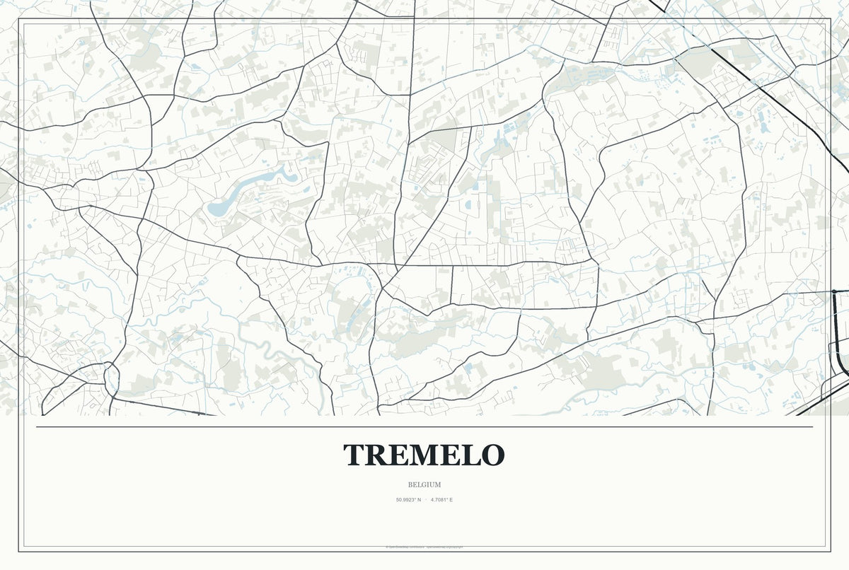 Tremelo, Belgium City Map Aluminum Sign in Gallery Air style