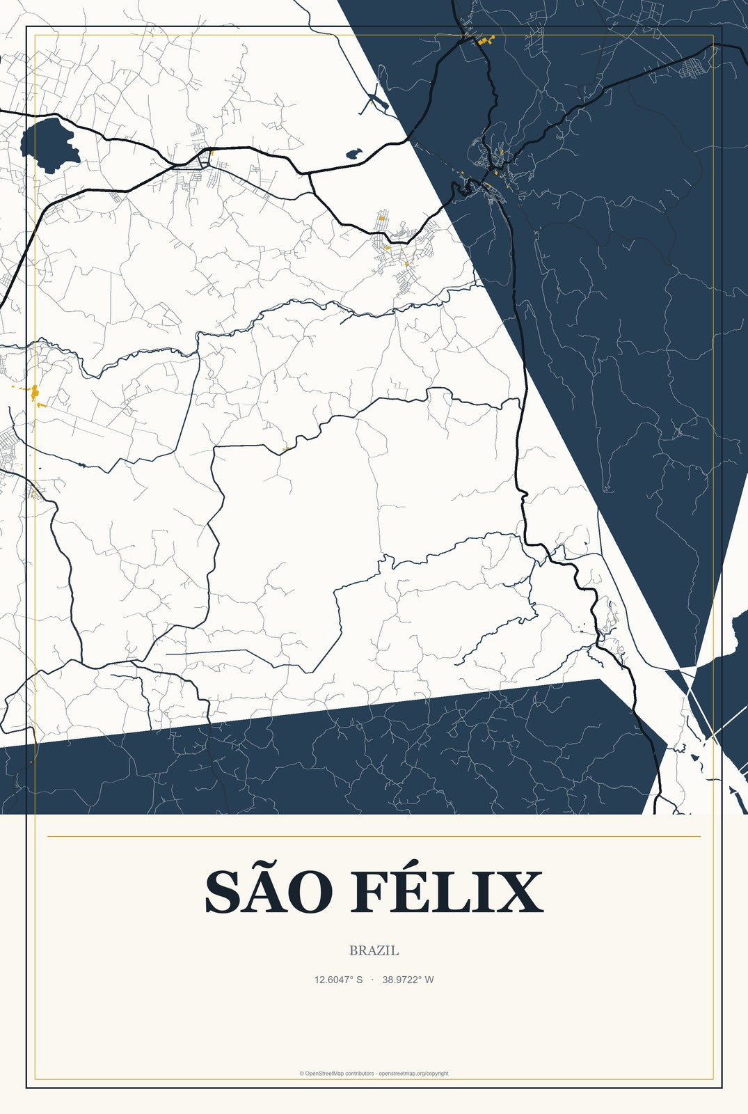 São Félix, Brazil City Map Aluminum Sign in Citrine Modern style