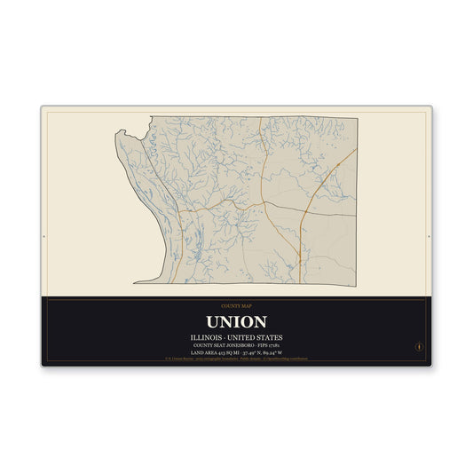 Union County, Illinois Map Aluminum Sign in Museum Plaque style
