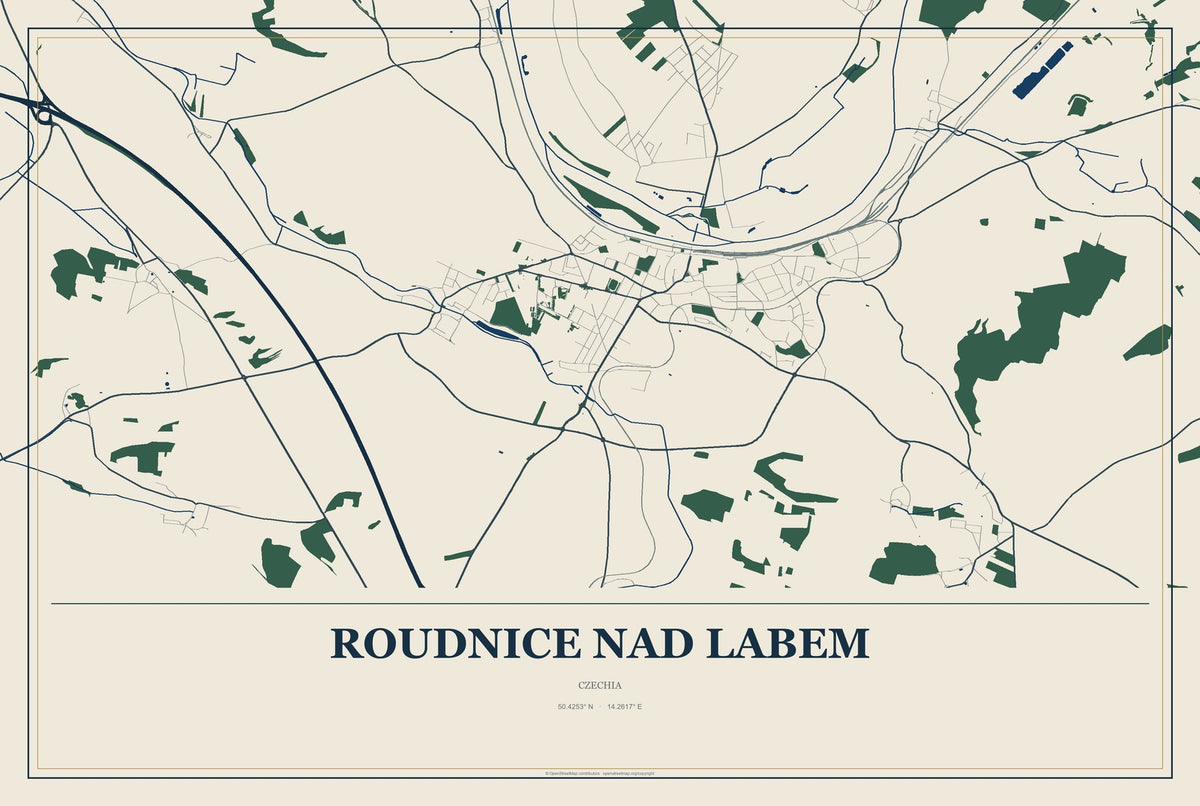 Roudnice nad Labem, Czechia City Map Aluminum Sign in Coastal Cutout style