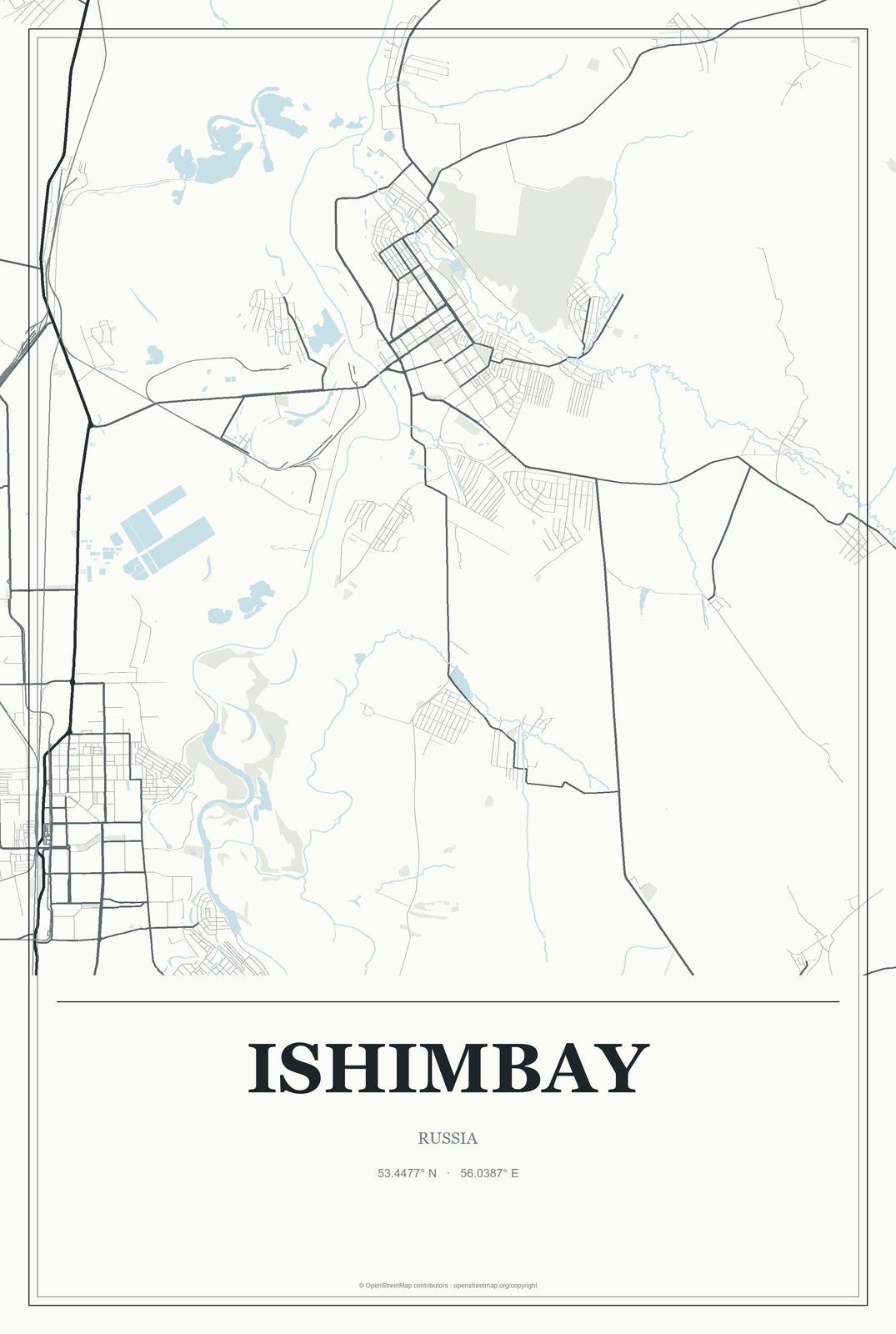 Ishimbay, Russia City Map Aluminum Sign in Gallery Air style