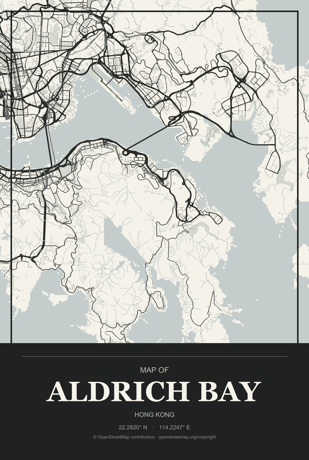 Aldrich Bay, Hong Kong City Map Aluminum Sign in Museum Plaque style