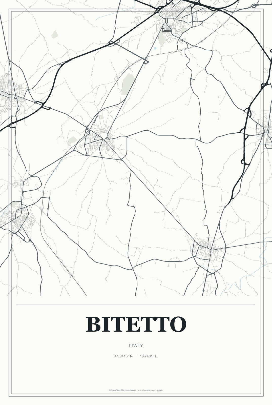 Bitetto, Italy City Map Aluminum Sign in Gallery Air style