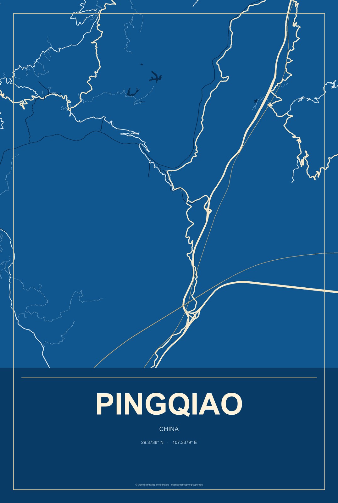 Pingqiao, China City Map Aluminum Sign in Harbor Cobalt style