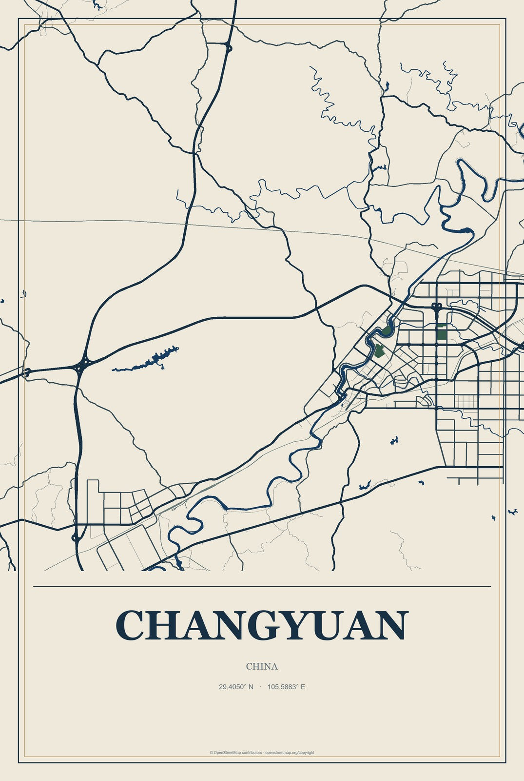 Changyuan, China City Map Aluminum Sign in Coastal Cutout style