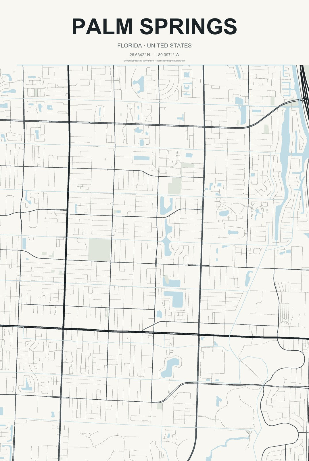Palm Springs, Florida City Map Aluminum Sign in Headline Atlas style