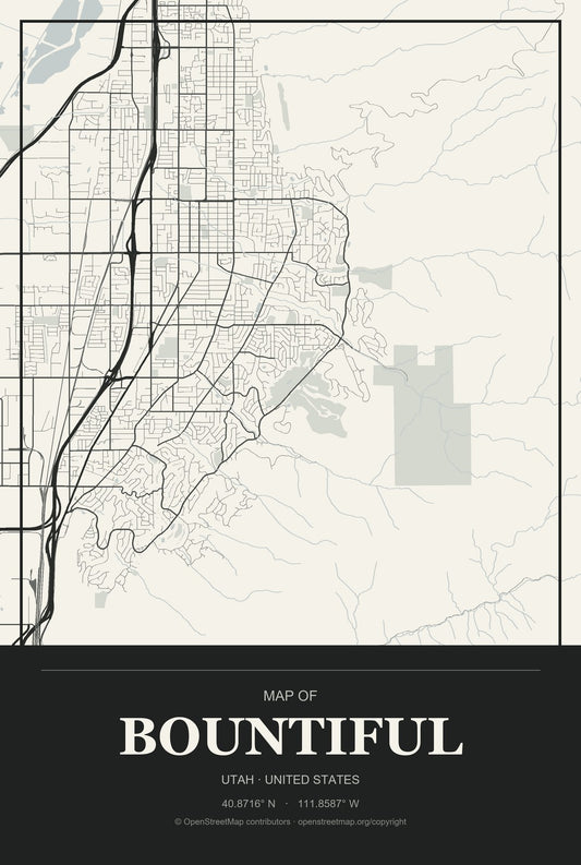 Bountiful, Utah City Map Aluminum Sign in Museum Plaque style