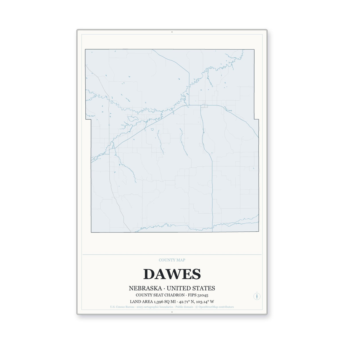 Dawes County, Nebraska Map Aluminum Sign in Gallery Air style