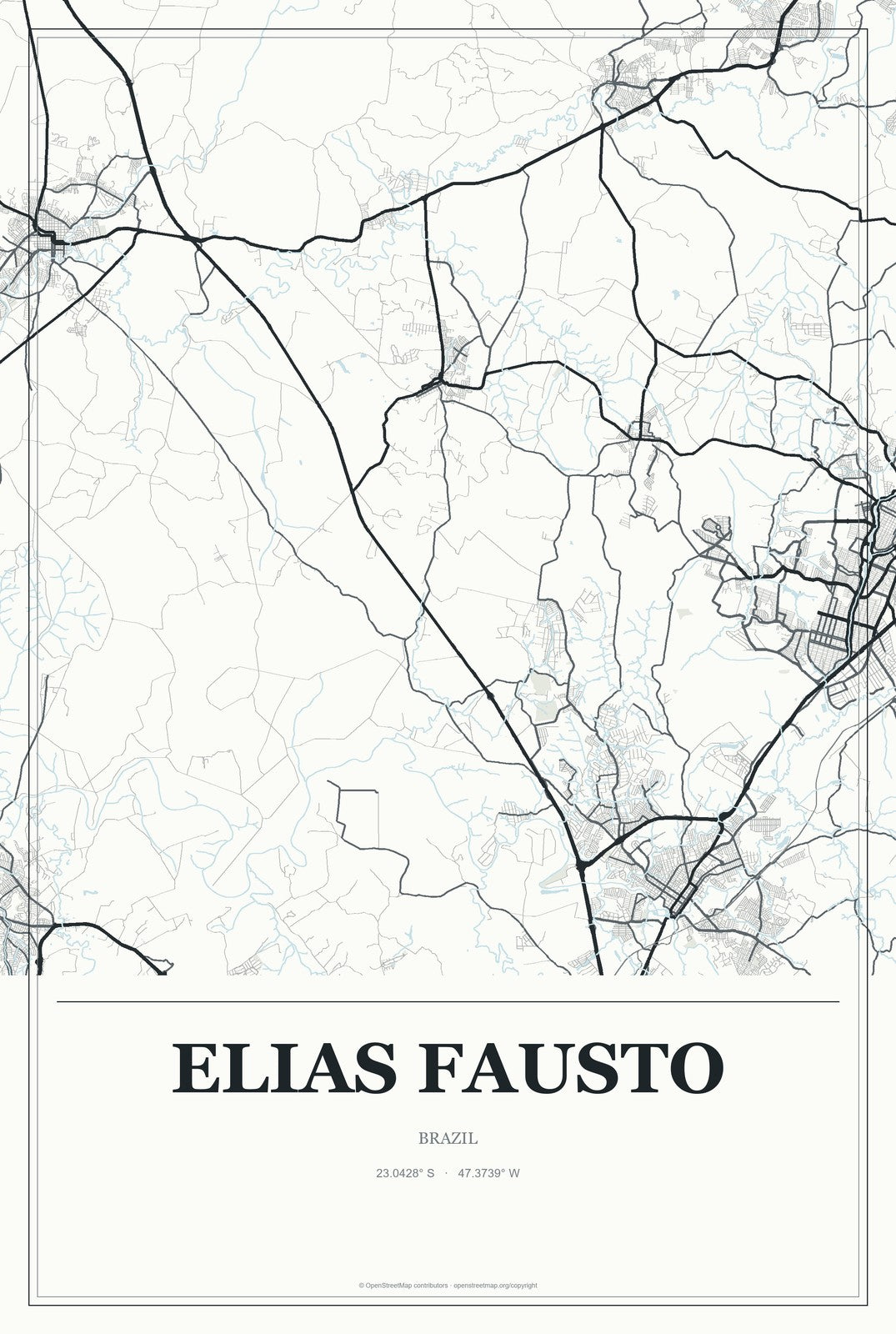 Elias Fausto, Brazil City Map Aluminum Sign in Gallery Air style