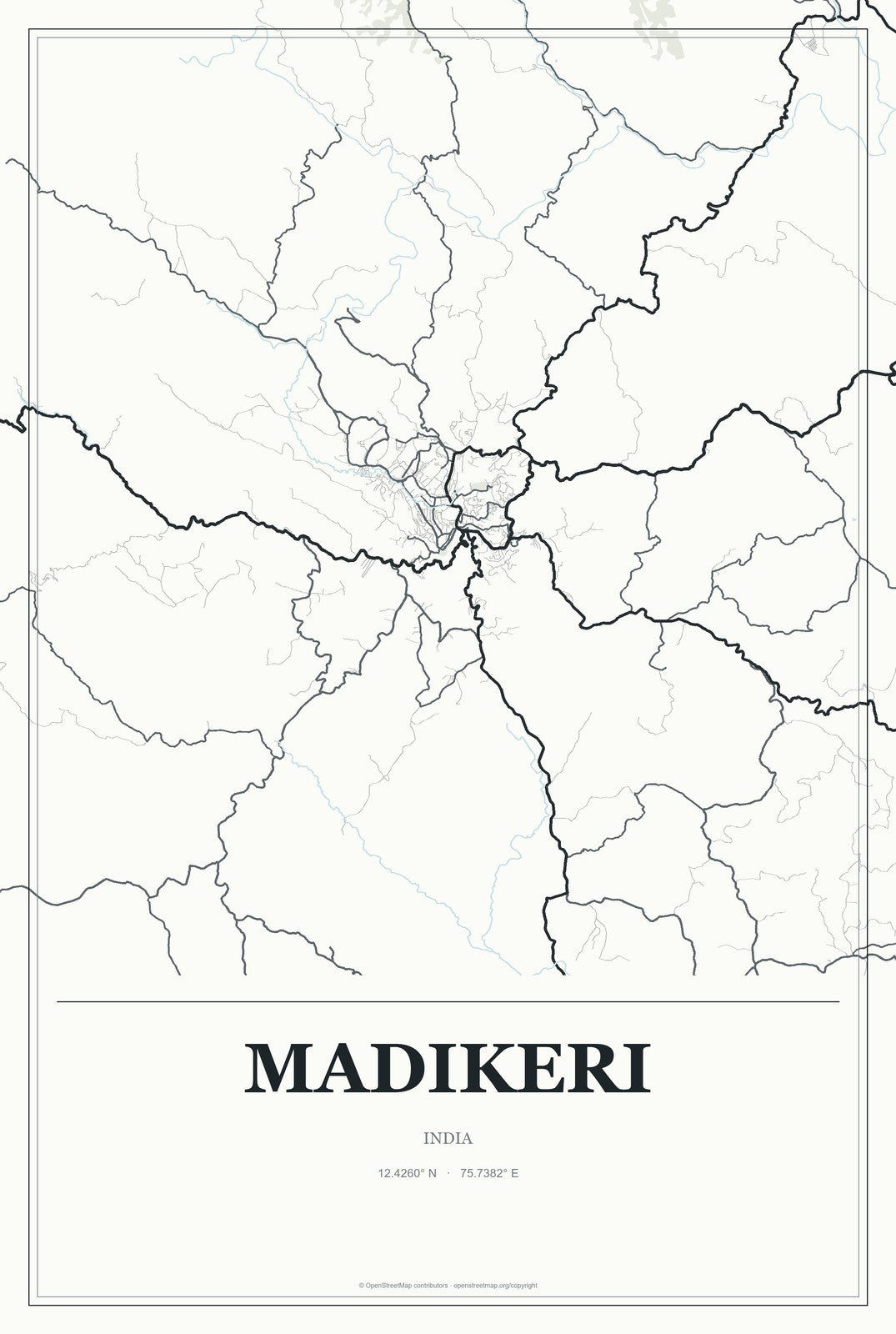 Madikeri, India City Map Aluminum Sign in Gallery Air style