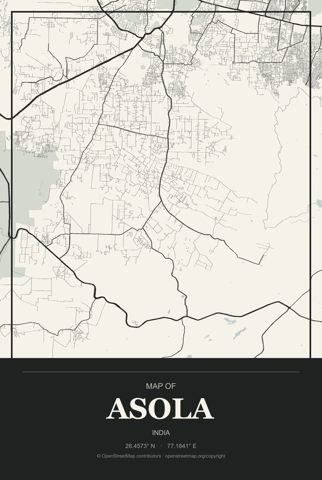Asola, India City Map Aluminum Sign in Museum Plaque style