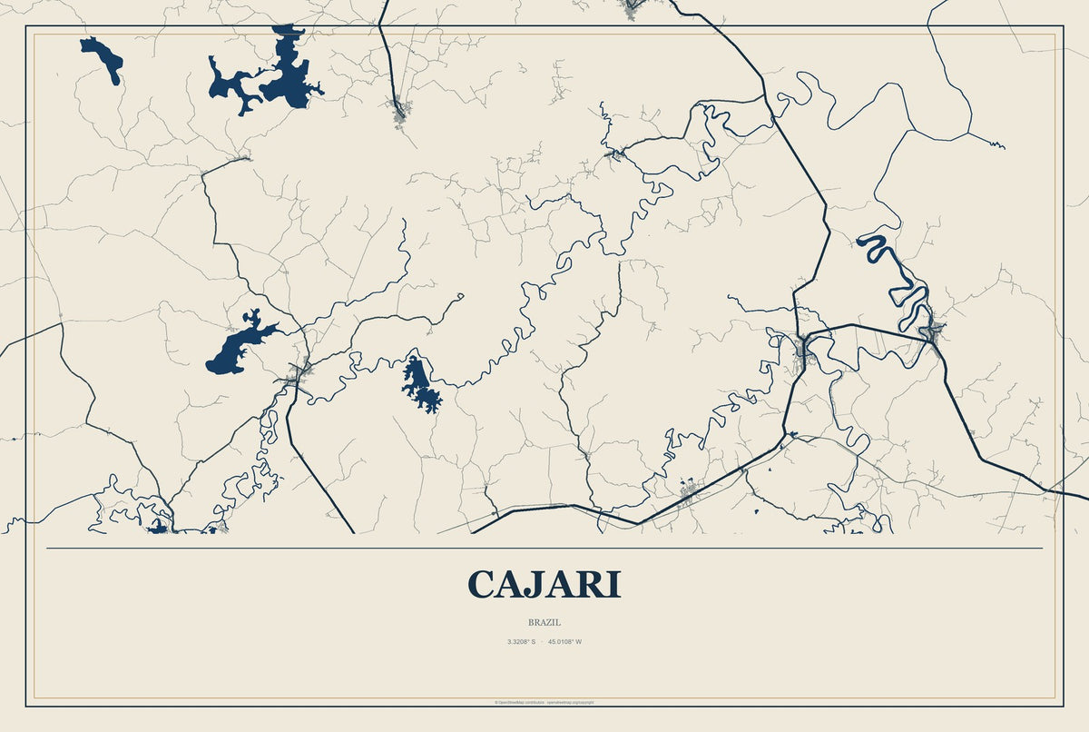 Cajari, Brazil City Map Aluminum Sign in Coastal Cutout style