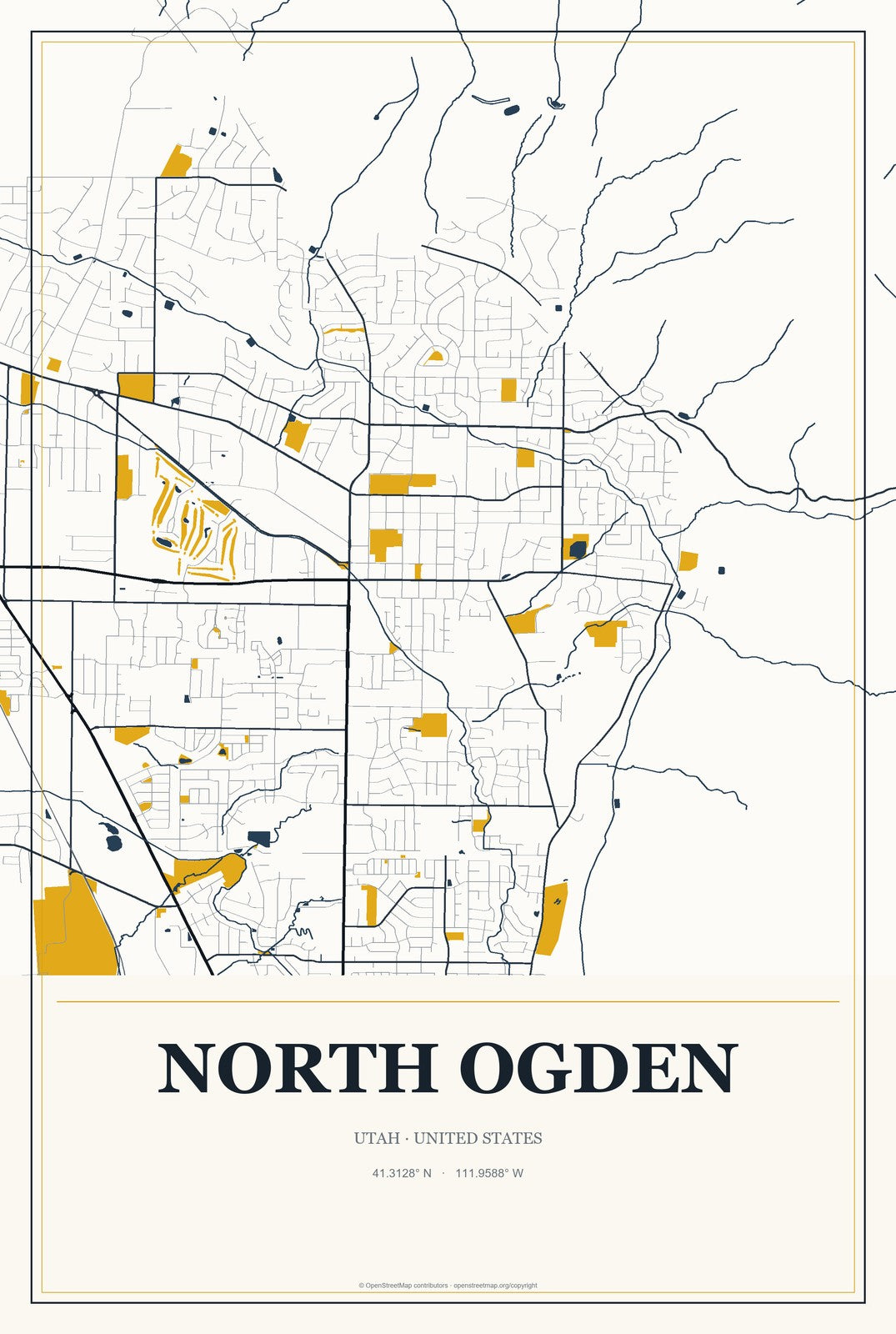 North Ogden, Utah City Map Aluminum Sign in Citrine Modern style