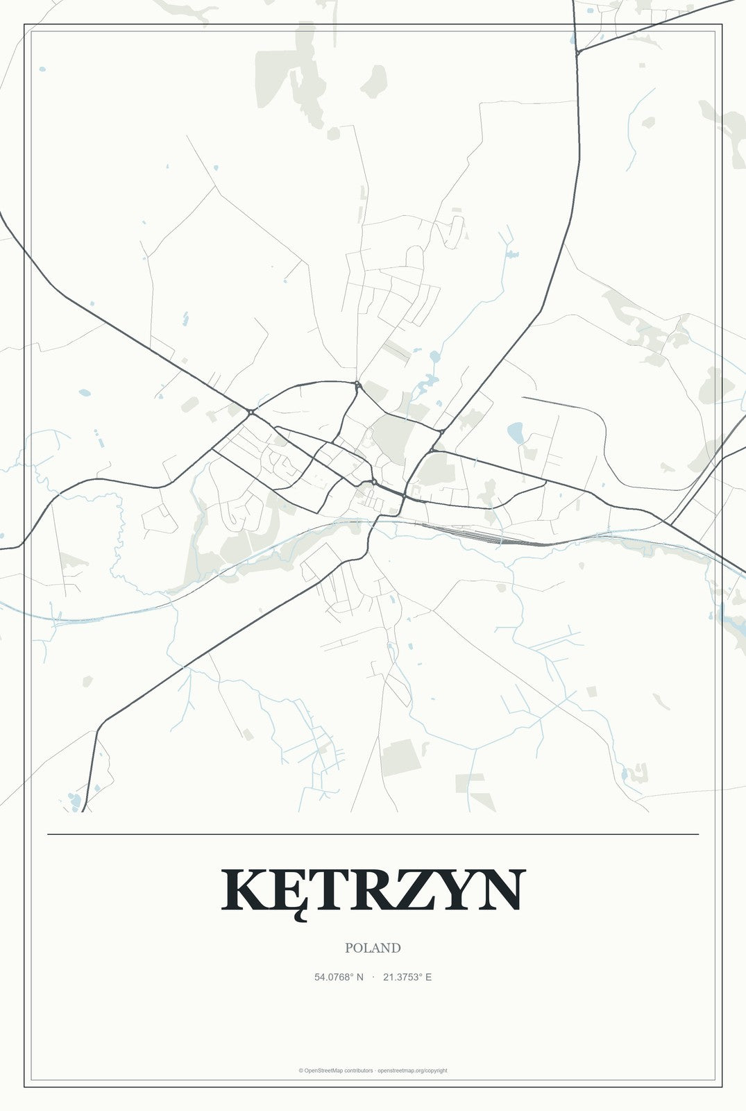 Kętrzyn, Poland City Map Aluminum Sign in Gallery Air style