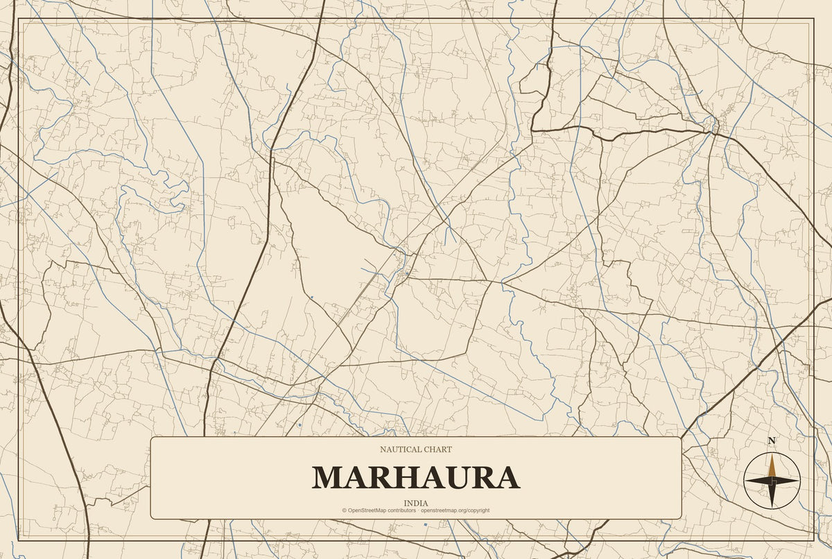 Marhaura, India City Map Aluminum Sign in Heritage Nautical style