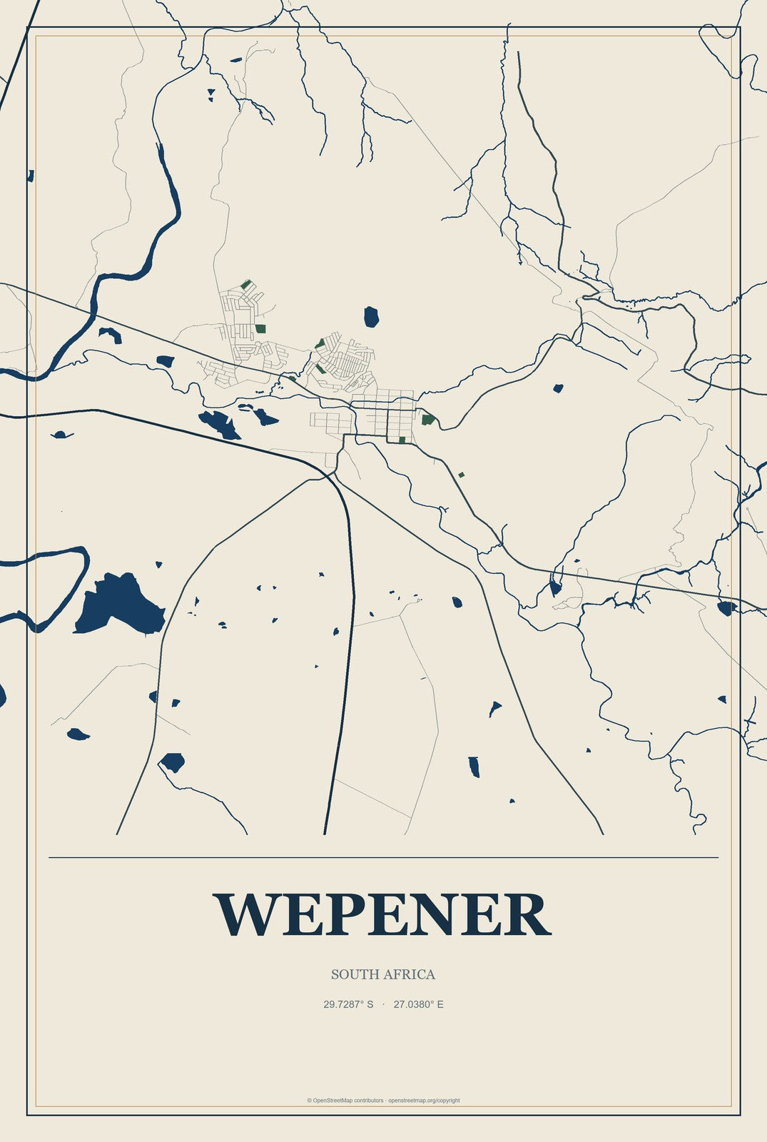 Wepener, South Africa City Map Aluminum Sign in Coastal Cutout style