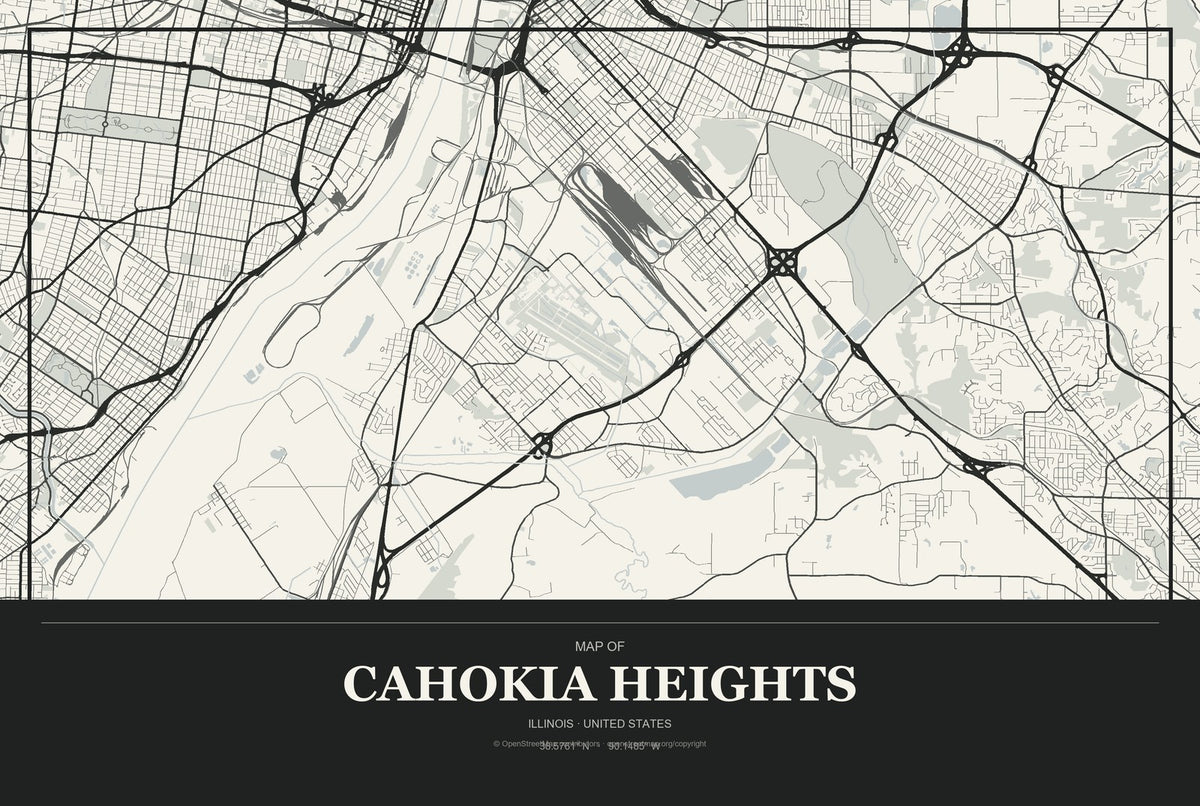 Cahokia Heights, Illinois City Map Aluminum Sign in Museum Plaque style