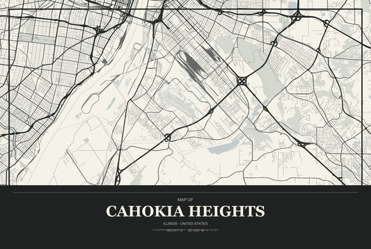 Cahokia Heights, Illinois City Map Aluminum Sign in Museum Plaque style