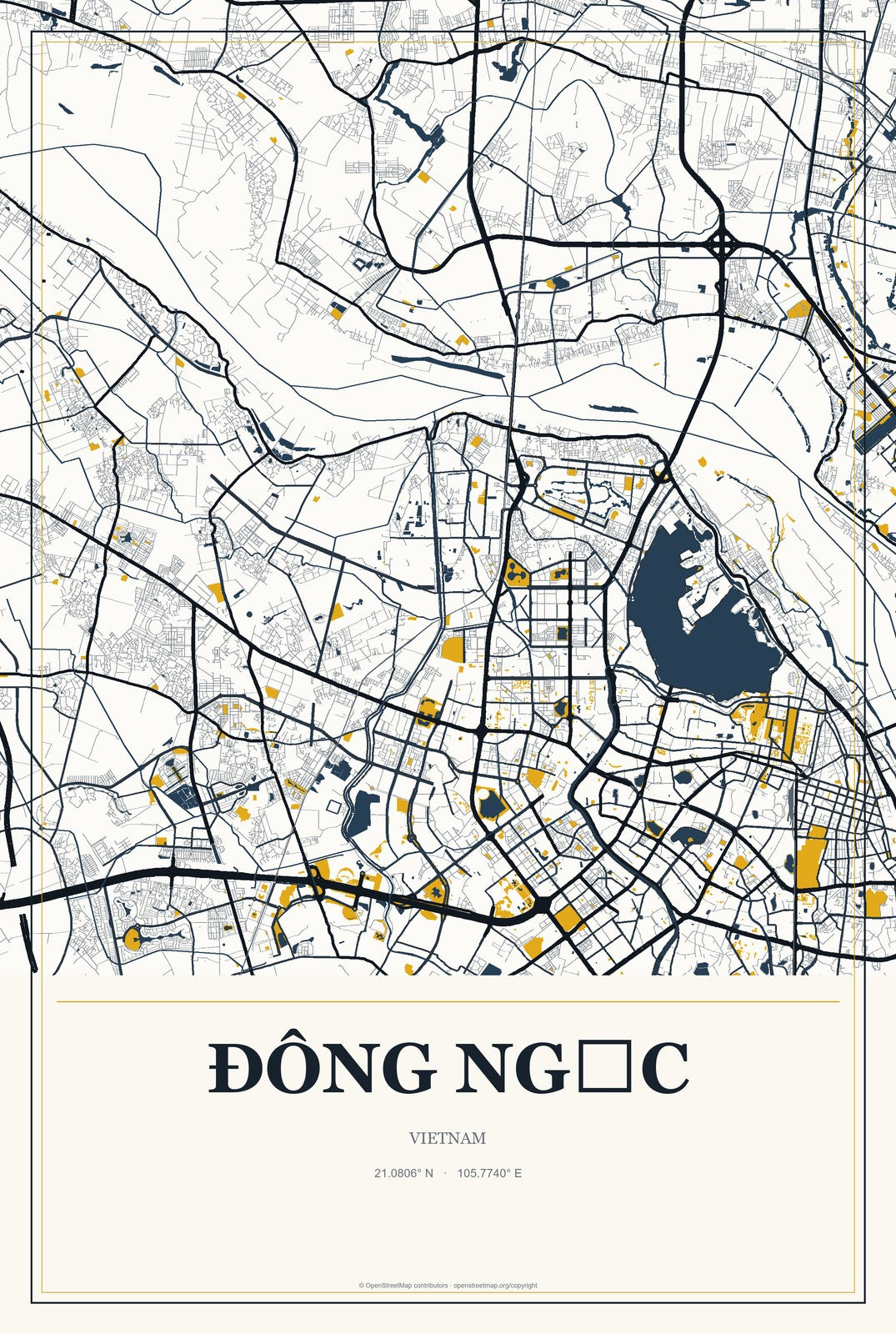 Đông Ngạc, Vietnam City Map Aluminum Sign in Citrine Modern style