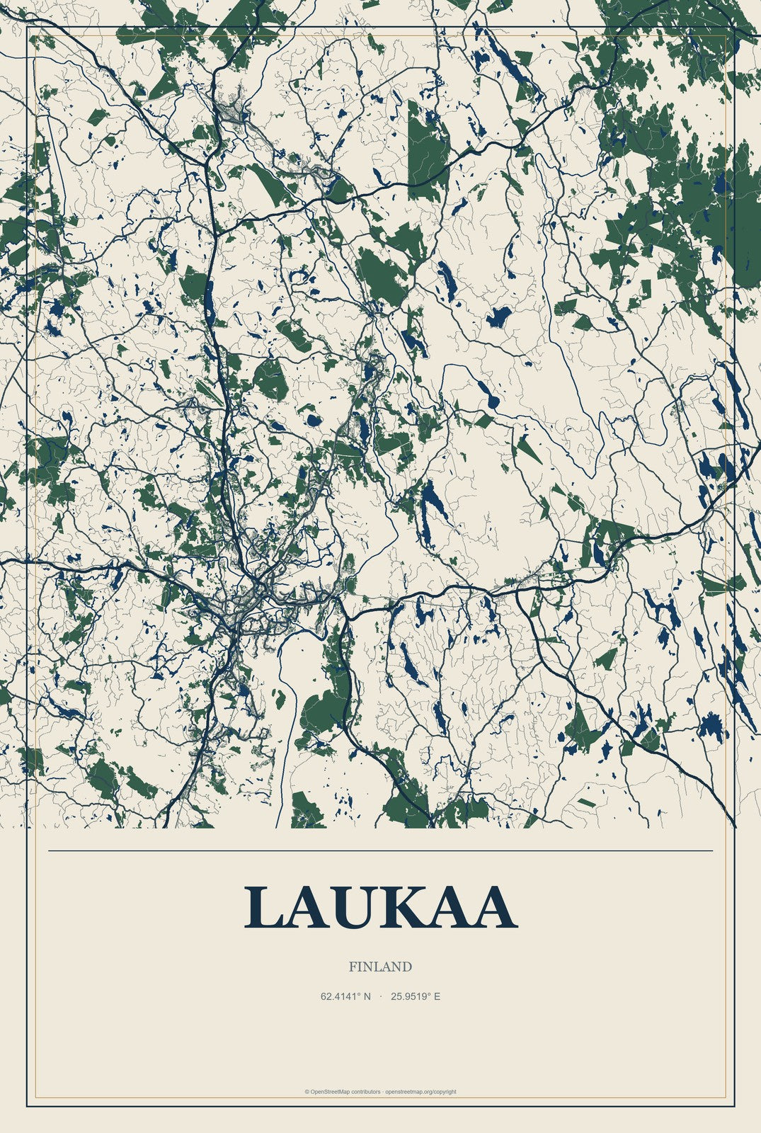 Laukaa, Finland City Map Aluminum Sign in Coastal Cutout style