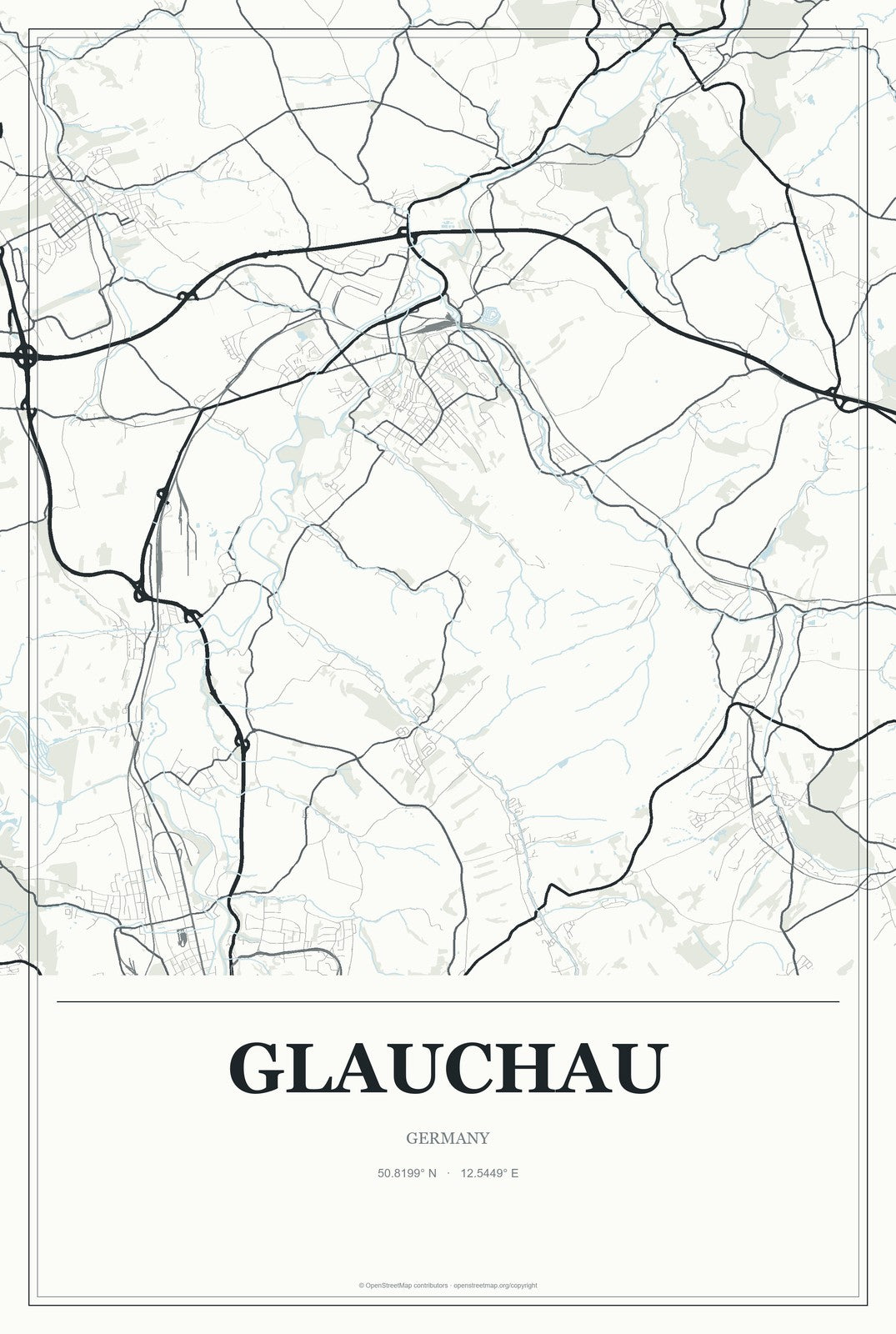 Glauchau, Germany City Map Aluminum Sign in Gallery Air style