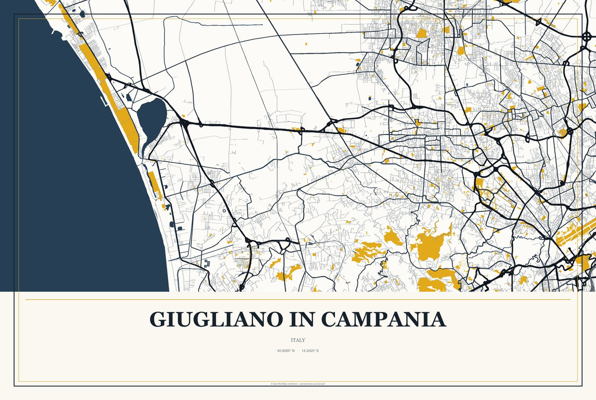 Giugliano in Campania, Italy City Map Aluminum Sign in Citrine Modern style