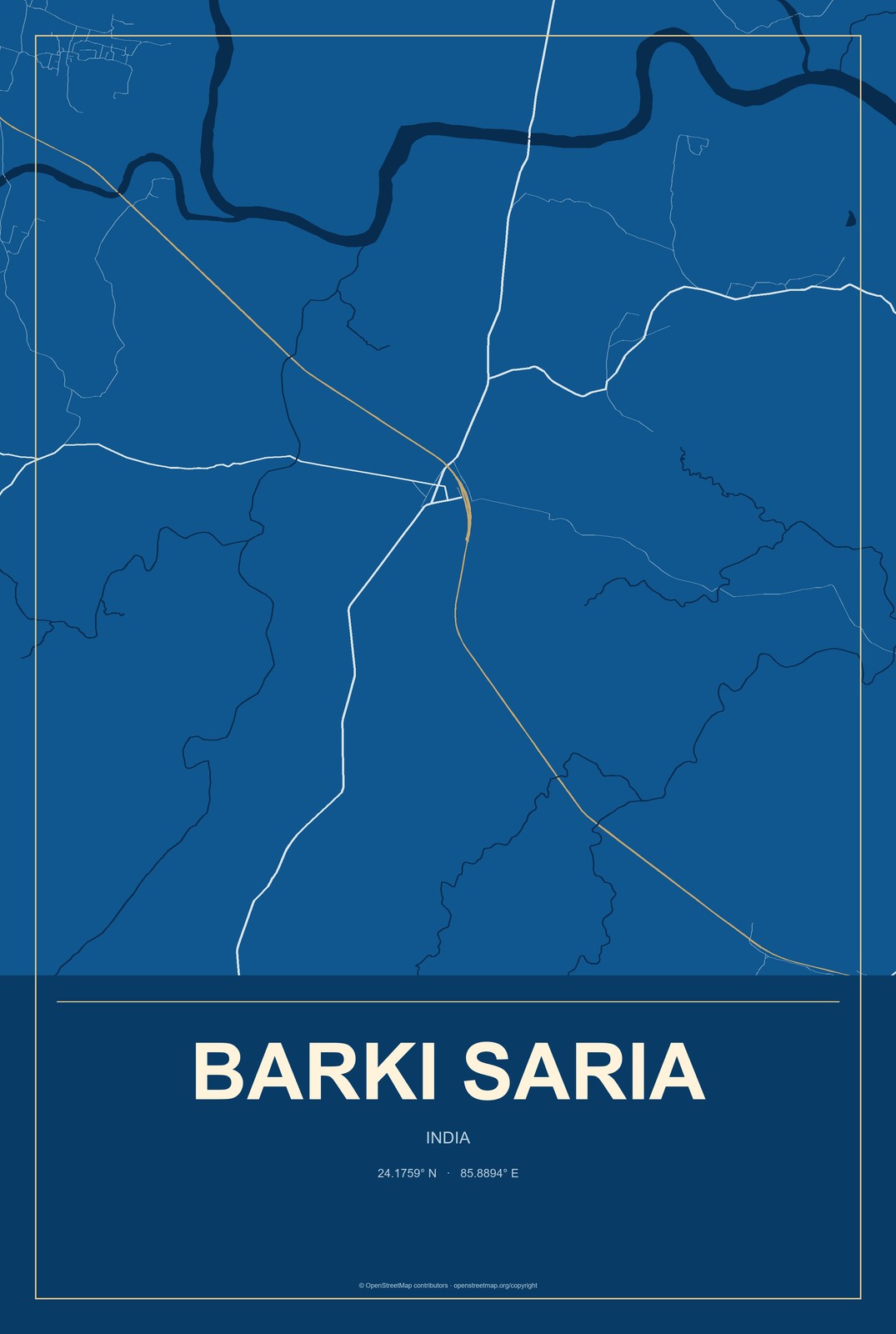 Barki Saria, India City Map Aluminum Sign in Harbor Cobalt style