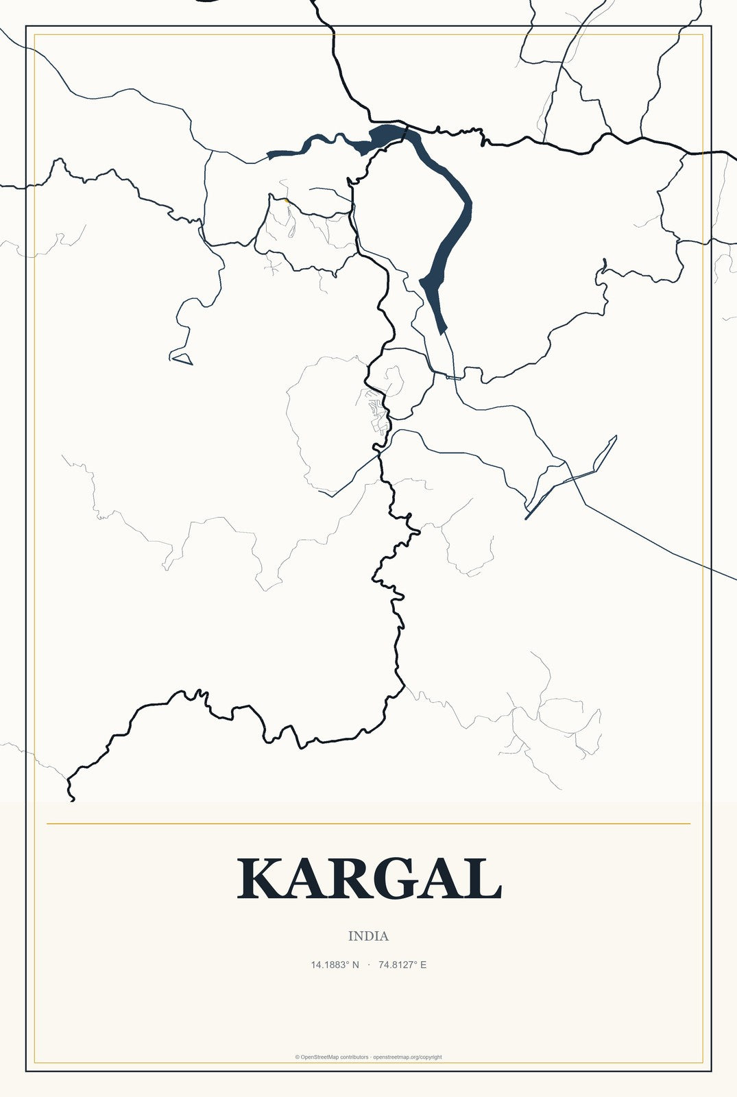 Kargal, India City Map Aluminum Sign in Citrine Modern style