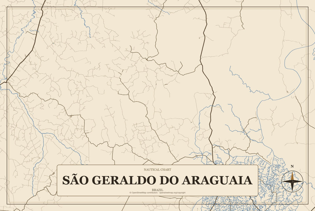São Geraldo do Araguaia, Brazil City Map Aluminum Sign in Heritage Nautical style