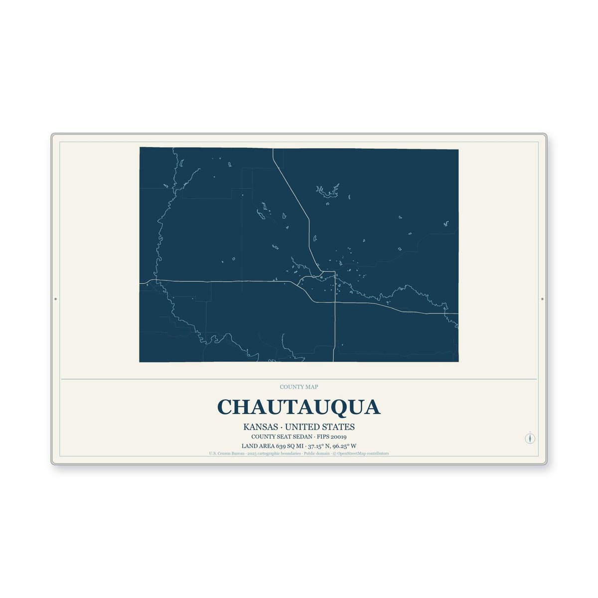Chautauqua County, Kansas Map Aluminum Sign in Coastal Cutout style