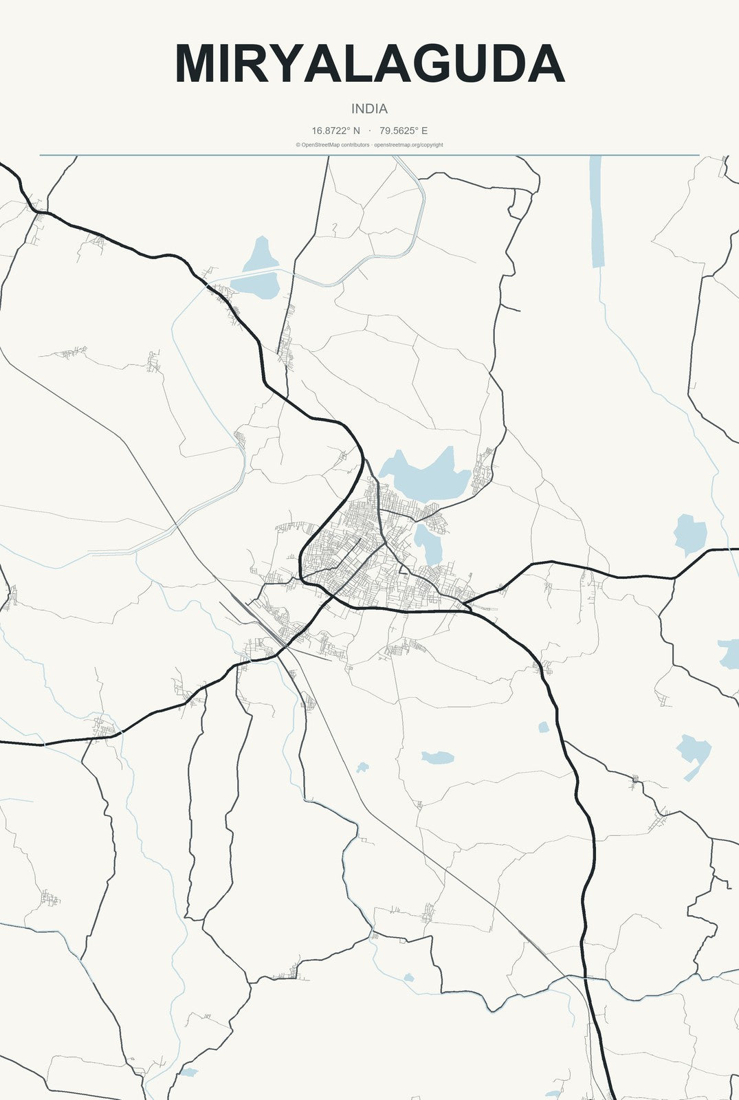 Miryalaguda, India City Map Aluminum Sign in Headline Atlas style